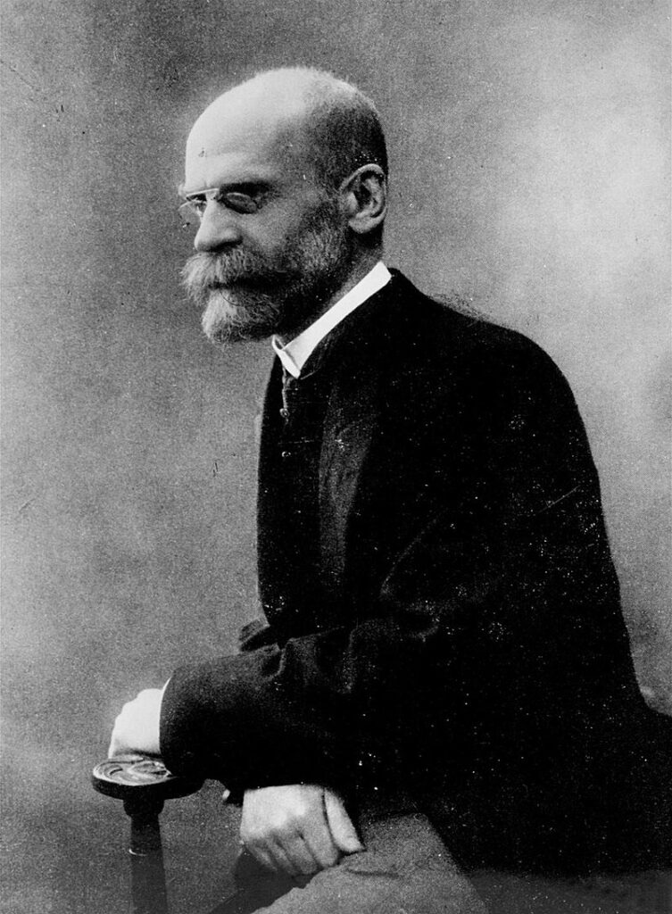 Retrato de Emile Durkheim e link para sua pagina na Wikipedia