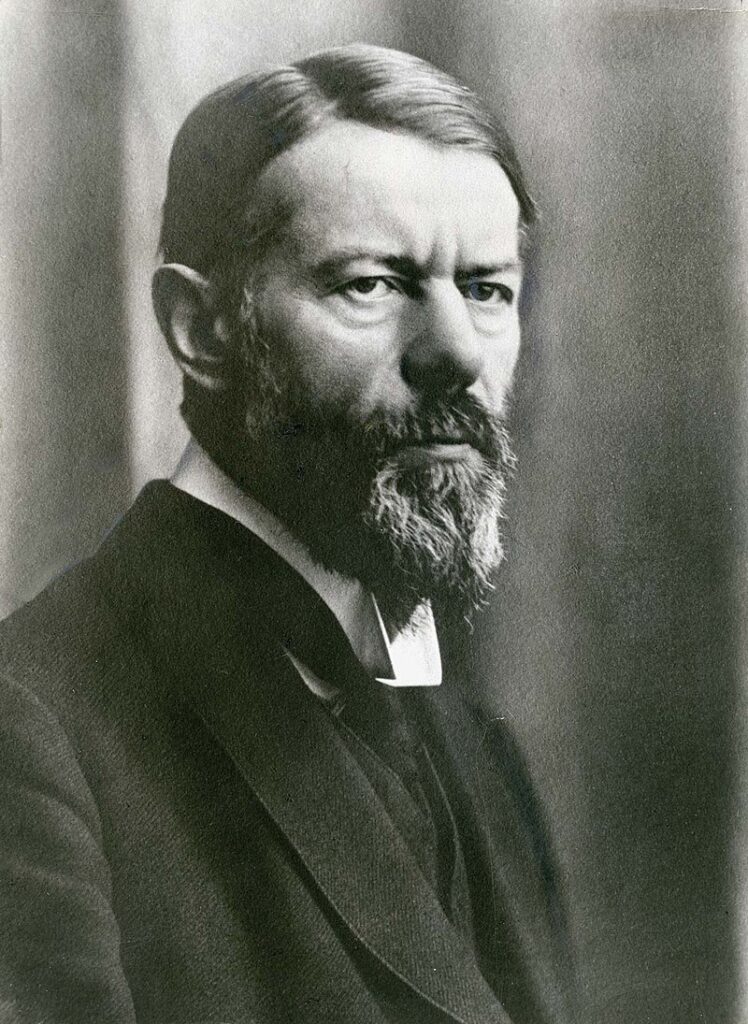 Retrato de Max Weber e link para sua página na Wikipedia